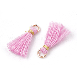 ポリコットン（ポリエステルコットン）タッセルペンダント装飾  ミニタッセル  鉄のパーツとメタリックコード付き  ライトゴールド  パールピンク  10~15x2~3mm  穴：1.5mm&nbsp;FIND-S281-27