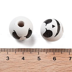 プリントウッドヨーロピアンビーズ  ハロウィンテーマビーズ  ラウンド  ホワイト  16x15mm  穴：4mm&nbsp;WOOD-G022-08A-18