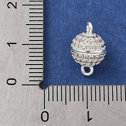 真鍮製マイクロパヴェクリアキュービックジルコニアマグネットクラスプ  ラウンド  925銀メッキ  13x8x8mm  穴：1.4mm&nbsp;KK-P284-01A-S