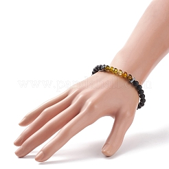 Bracciale elastico con perline rotonde in pietra preziosa naturale e agata nera (tinta e riscaldata) e ematite sintetica&nbsp;BJEW-JB08648