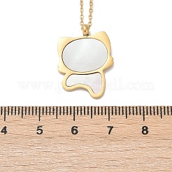 Милые ожерелья с подвеской в форме кошки из нержавеющей стали 304 с натуральным белым ракушечным узором для женщин&nbsp;NJEW-F339-01G