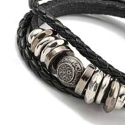 Трехслойные многонитевые браслеты из плетеной искусственной кожи и вощеных шнуров BJEW-P329-10A-AS