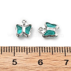 ガラスチャーム  蝶  真鍮パーツ  長持ちメッキ  プラチナ  ターコイズ  8.5x7x2mm  穴：1mm&nbsp;KK-R216-19P-01