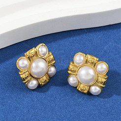 Серьги-гвоздики из пластика и жемчуга из нержавеющей стали 304&nbsp;LS-EJEW-U070-03A-G