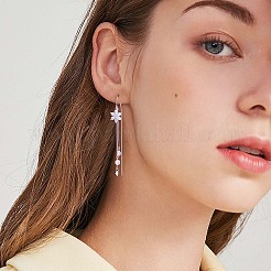 Boucles d'oreilles pendantes en forme de fleur avec pampille en chaîne et zircone cubique transparente anti-ternissement&nbsp;JE1046A