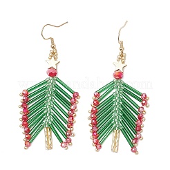 Серьги-подвески в виде елки из стеклянных бусинок EJEW-MZ00636