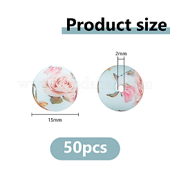 50шт круглые силиконовые бусины с принтом&nbsp;SIL-DC0001-84