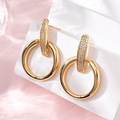 Латунные серьги-гвоздики с микропаве из прозрачного кубического циркония&nbsp;EJEW-F374-01G