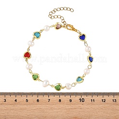 Armbänder aus natürlichen Süßwasserzuchtperlen und Messing-Glasgliederketten für Damen&nbsp;BJEW-JB14219