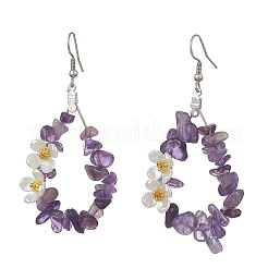 Серьги-подвески в виде цветка из натурального аметиста&nbsp;EJEW-JE06802-02