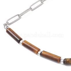 Женские браслеты на ногу с цепочкой-скрепкой из натурального тигрового глаза&nbsp;AJEW-AN00759