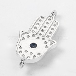 Mano di hamsa/mano di fatima/mano di miriam con maglie di zirconia cubica in ottone ad occhio&nbsp;X-ZIRC-D083-P