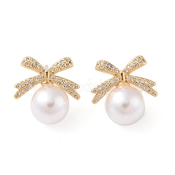 Серьги-гвоздики из латуни с микро-паве из прозрачного кубического циркония для женщин EJEW-G394-43G