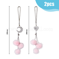 2 шт. 2 стильных стразов в виде сердца и пушистого плюшевого шарика подвеска для автомобиля HJEW-DC0001-07