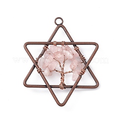 Pentagramma quarzo rosa naturale filo di rame avvolto chip pendenti grandi&nbsp;G-E195-10R-01