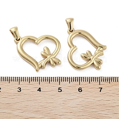 304ステンレスペンダント  ゴールドカラー  ハートチャーム  トンボ  27x20x3mm  穴：5x3mm&nbsp;STAS-D092-04A-G