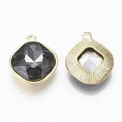 黄金は、合金チャームメッキ  ガラスラインストーン付き  菱形  グレー  18x15x5mm  穴：1.4mm&nbsp;PALLOY-N154-03A