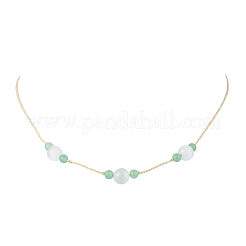 Регулируемые плетеные ожерелья из натурального малайзийского нефрита и круглых бусин кошачьего глаза NJEW-JN05325