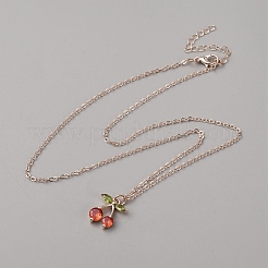 Вишневый сплав паве оранжевый красный кубический цирконий кулон кабель цепочка ожерелья для женщин&nbsp;NJEW-WH0002-224