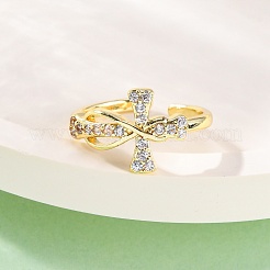 Латунные кольца-манжеты с микропаве и прозрачным цирконием для женщин RJEW-U047-08G