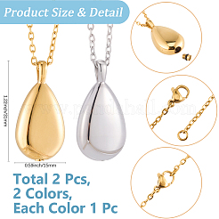 2 pieza de 2 colores 201 collar con colgante de urna conmemorativa de acero inoxidable con forma de lágrima para cenizas&nbsp;NJEW-CN0001-21