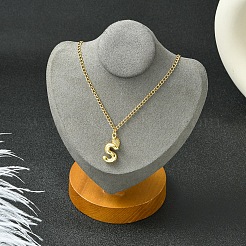 304 нержавеющая сталь прозрачный кубический цирконий сердце и буква подвеска панцирное ожерелье цепочка для женщин NJEW-FS00012-27F