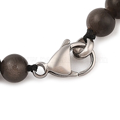 Наборы браслетов и ожерелий из натурального серебра с обсидианом и круглыми бусинами SJEW-L132-24