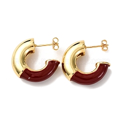 Серьги-гвоздики в форме буквы С из латуни с эмалью EJEW-D332-02B-G