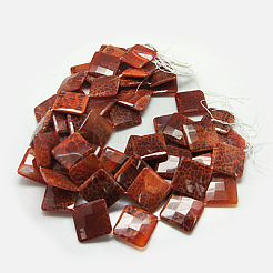 ファイヤーアゲートクラックルビーズ連売り  染め＆加熱  多面カット  菱形  38x38x6mm  穴：1mm&nbsp;G-G238-28x28mm-02