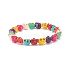 2 juego de pulseras elásticas con calavera de color turquesa sintético (teñido) y 2 estilos.&nbsp;BJEW-JB08071