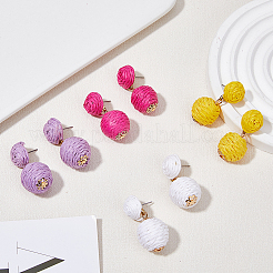 4 пара 4-х цветных круглых сережек-гвоздиков из рафии с железными штифтами для женщин&nbsp;EJEW-FI0002-27