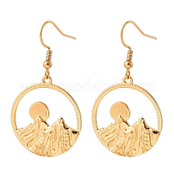 Плоские круглые серьги из нержавеющей стали 304 с подвесками в виде горы EJEW-B122-03G