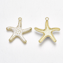 スプレープリント合金ペンダント  ヒトデ/海星  ライトゴールド  ホワイト  29x27x3mm  穴：2mm&nbsp;PALLOY-T065-24D