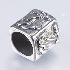 304ステンレススチールビーズ  大穴ビーズ  アンカー付き直方体  アンティークシルバー  11x12.5x12mm  穴：8.5mm&nbsp;STAS-I072-064AS
