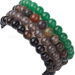 4 pz costellazione 8 mm rotondo agata grigia naturale e avventurina verde e agata indiana e onice nero (tinto e riscaldato) braccialetti elasticizzati con perline per donna&nbsp;BJEW-JB10632