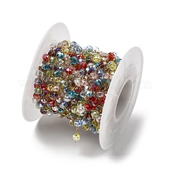 Цепочки ручной работы из нержавеющей стали 304 с гранеными стеклянными бусинами-ронделями.&nbsp;CHS-K020-17G