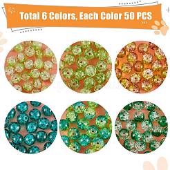 300個6色スプレー塗装クラックルガラスビーズ  ラウンド  濃い緑  8mm  穴：1.3~1.6mm  50個/カラー&nbsp;CCG-SZ0001-11D