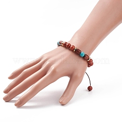 Bracelet en pierres précieuses naturelles et turquoises synthétiques et perles de bois tressées&nbsp;BJEW-JB08406