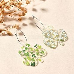 Акриловые серьги-кольца с клевером EJEW-M074-04P