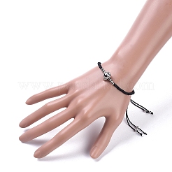 Регулируемый череп латунные браслеты плетеные нейлоновые нити&nbsp;BJEW-JB04984-03