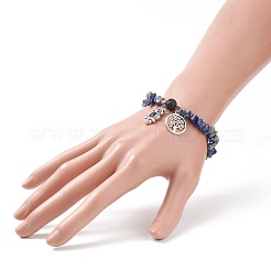 Эластичный браслет из бисера с кусочками натуральных драгоценных камней BJEW-JB08603