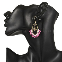 Pendientes colgantes ovalados de latón y acero inoxidable 304&nbsp;EJEW-MZ00799-02