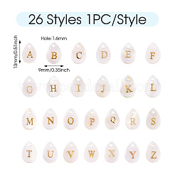 26 шт. 26 стиля подвески-слезинки из натуральной ракушки с золотистыми металлическими буквами SHEL-TAC0004-02
