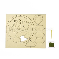 DIYユニコーンウィンドチャイム作成キット  1個の木板入り  1枚のカードの綿糸と1本のプラスチックの編み針  クラフトを描く子供たちのために  ミックスカラー  糸と針：ランダムな色&nbsp;DIY-A029-03