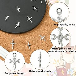 8 pièce 8 styles de breloques en laiton micro pavées en zircone cubique transparente&nbsp;KK-CJ0004-22