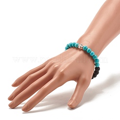 Bracciale elastico rotondo in turchese sintetico e roccia lavica naturale&nbsp;BJEW-JB07470-03
