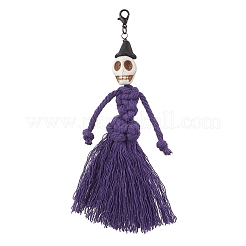 Decorazioni di Halloween con nappe in filo di cotone e ciondoli sintetici a forma di teschio turchese&nbsp;HJEW-JM03757-02