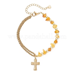 Браслеты с подвесками-крестиками из нержавеющей стали 304&nbsp;BJEW-JB13419