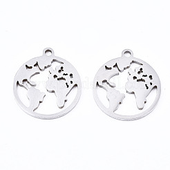 変色しない201ステンレススチールペンダント  レーザー切断  地球  ステンレス鋼色  17x15x1mm  穴：1.4mm&nbsp;X-STAS-T044-196P