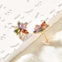 Pendientes de tuerca de circonio cúbico con micro pave de latón&nbsp;X-EJEW-R018-10G-03
